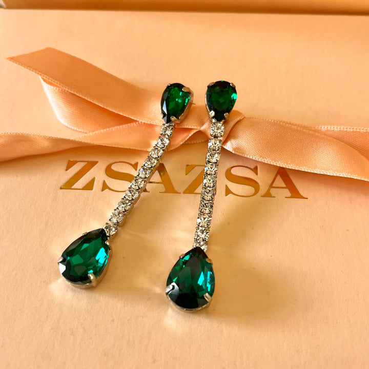 Dark green teardrop Preciosa crystals set