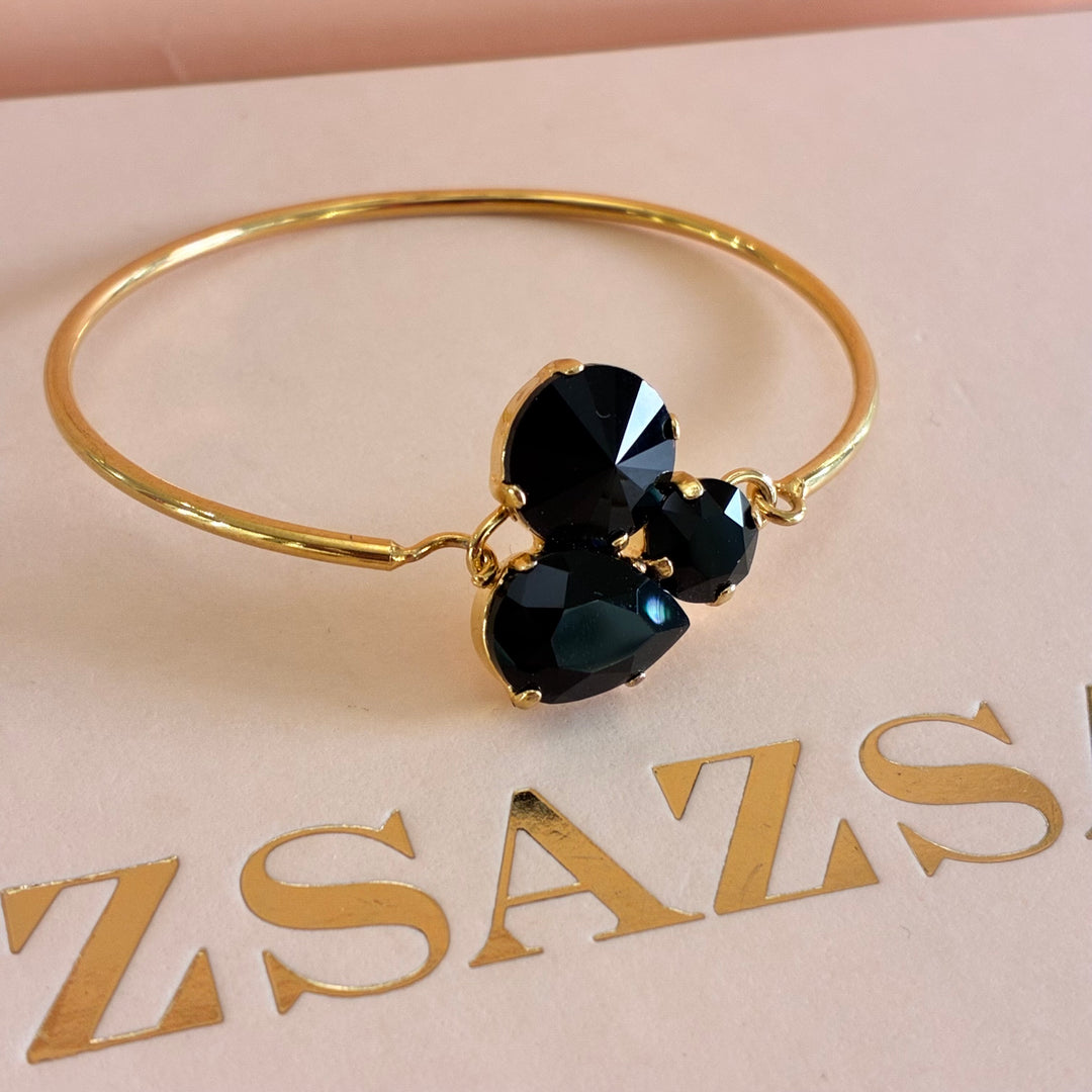 Black Swarovski crystals gold plated set