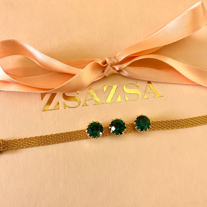 Dark green preciosa crystals set