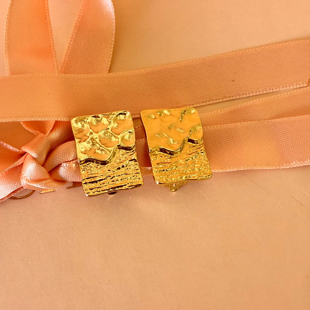 Rectangular textured clip on earrings