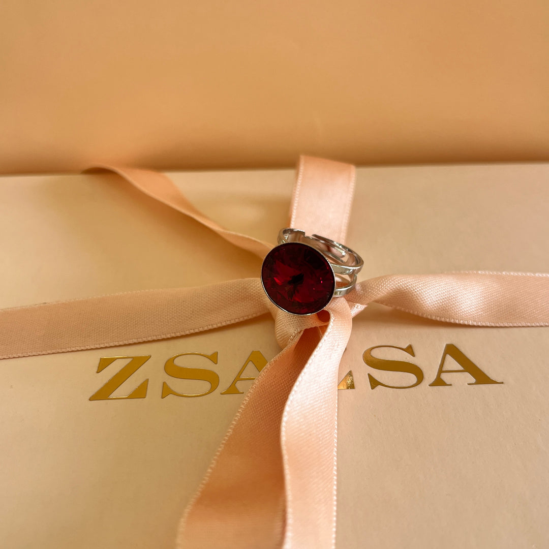 Dark red Swarovski crystals bracelet and ring