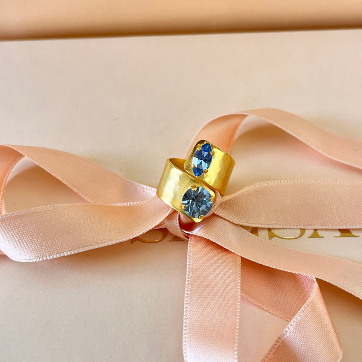 Light blue Swarovski crystals handmade ring