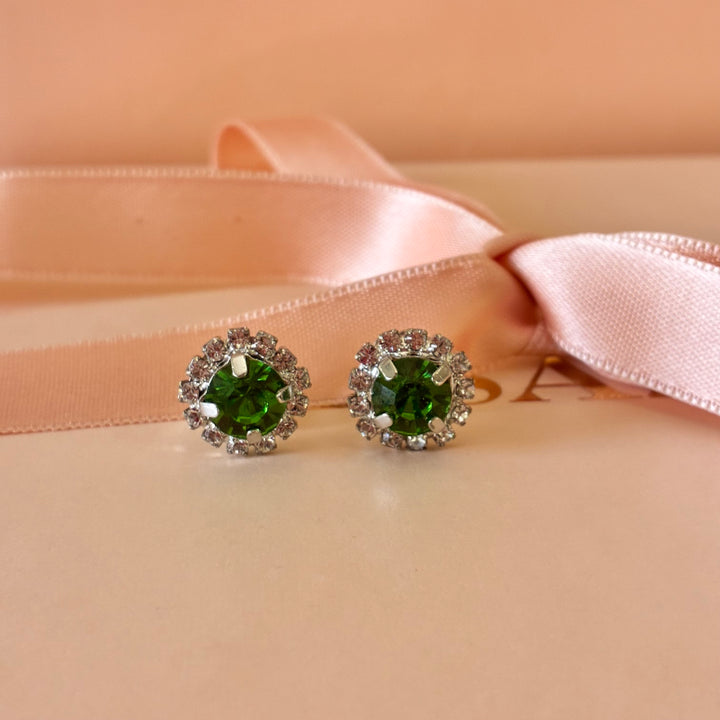 Dainty green Preciosa crystals silver set