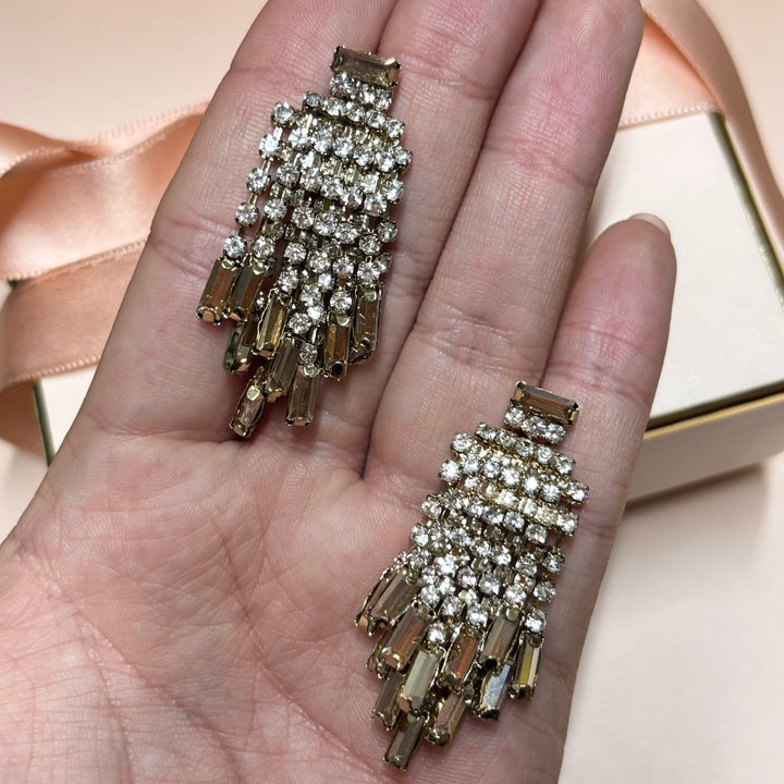 Bronze rhinestone fringe earrings