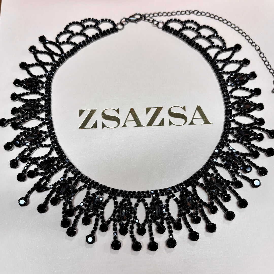 All black and grey rhinestone necklace