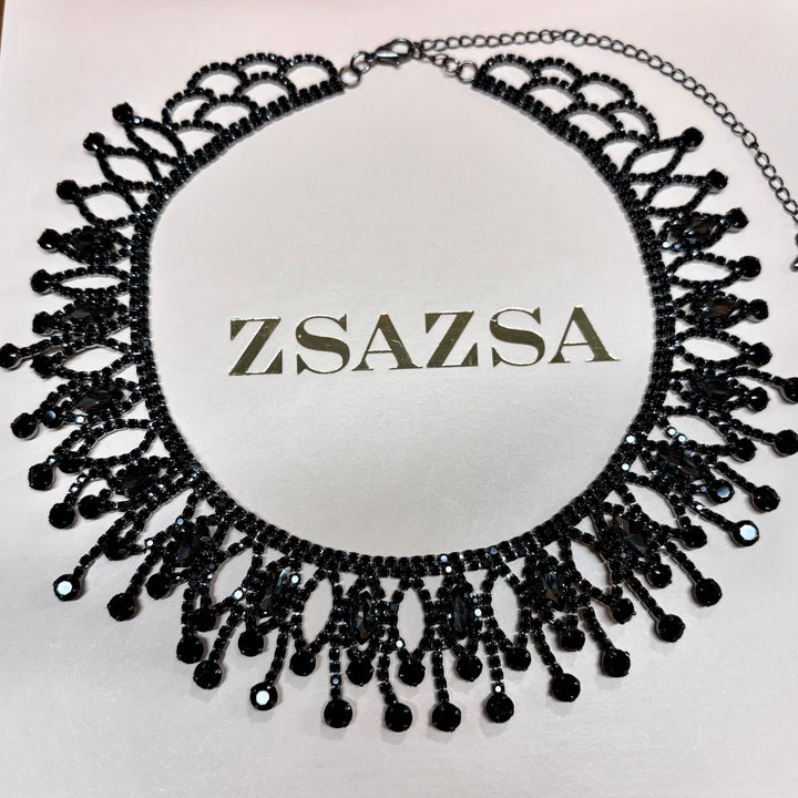 All black and grey rhinestone necklace