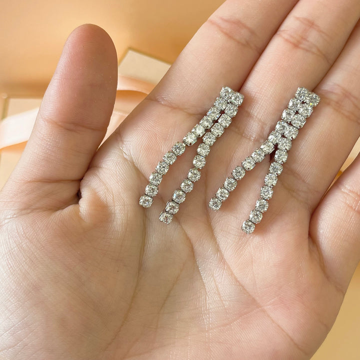 Silver zircone double tennis earrings