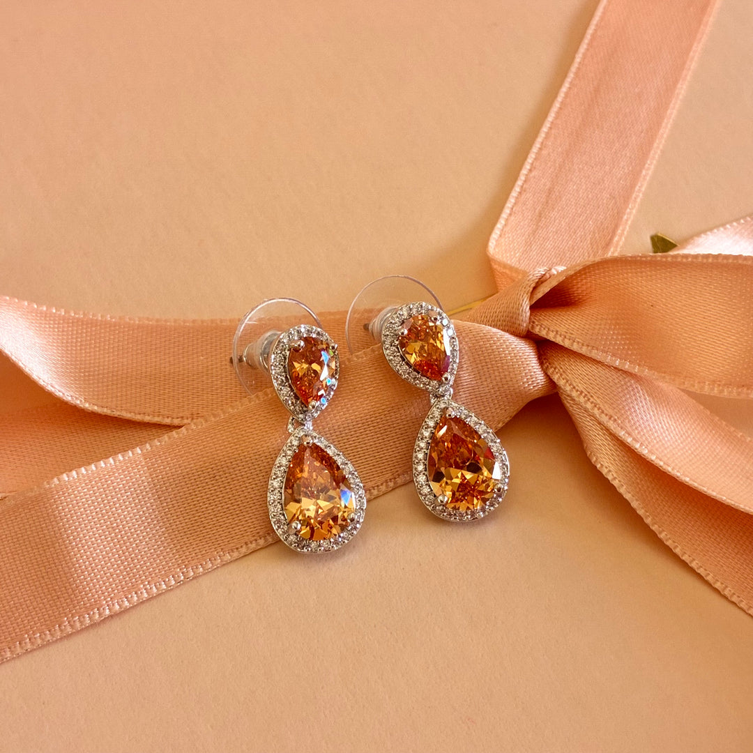Double teardrop peach zircone earrings