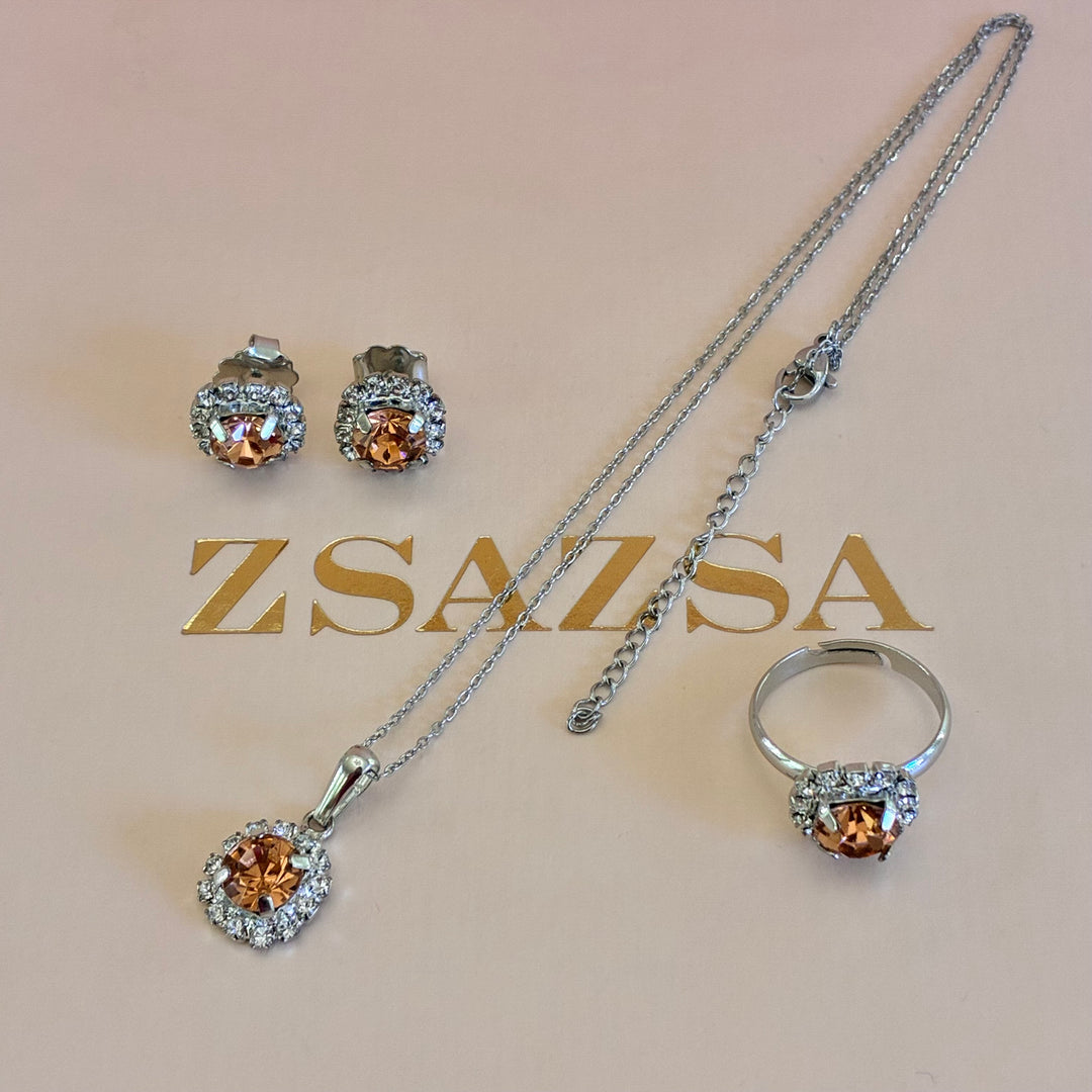 Peach dainty Preciosa crystals silver set