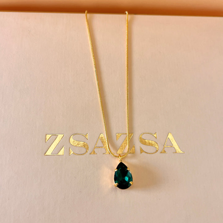 Dark green teardrop preciosa crystal pendant