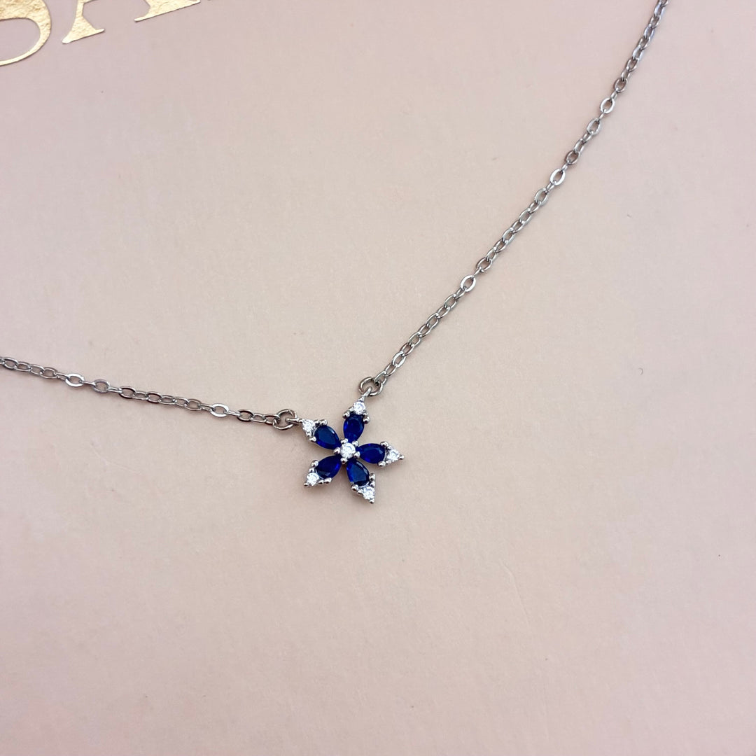Dainty navy blue flower zircone set
