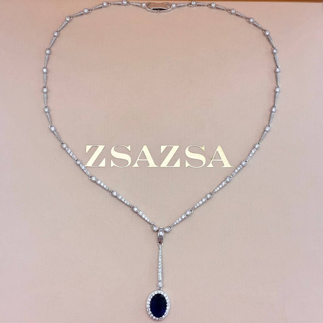 Navy blue zircone silver set