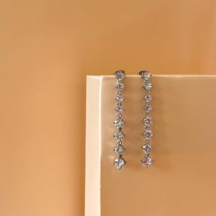Silver zircone long earrings
