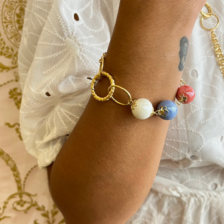 Coral and light blue ceramic set