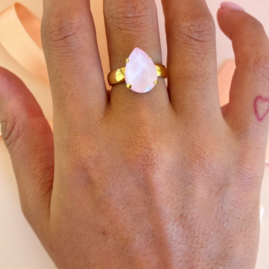 Teardrop light pink gold plated ring