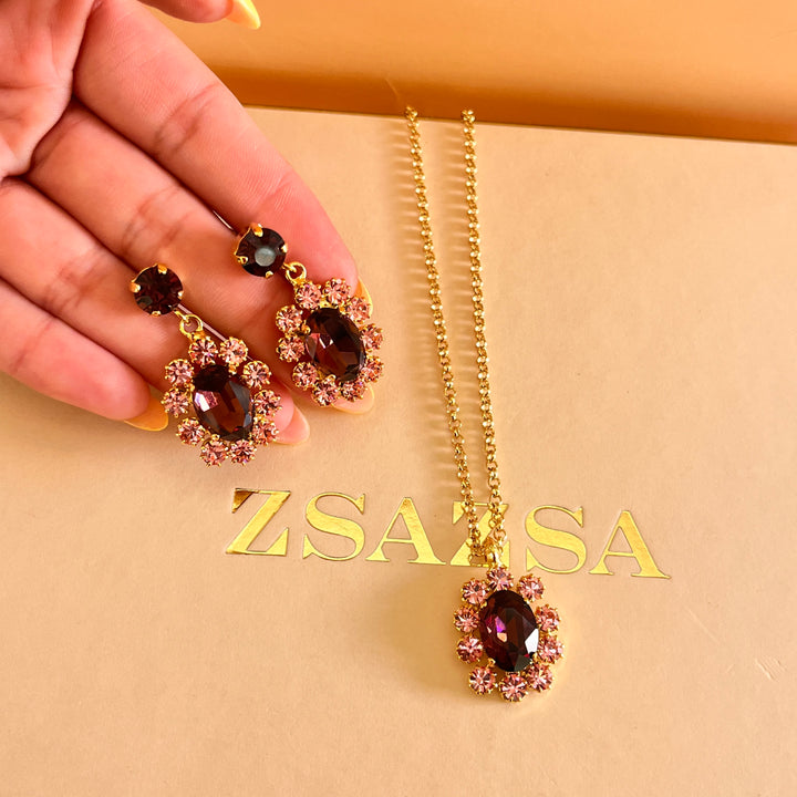 Purple and light pink preciosa crystals set