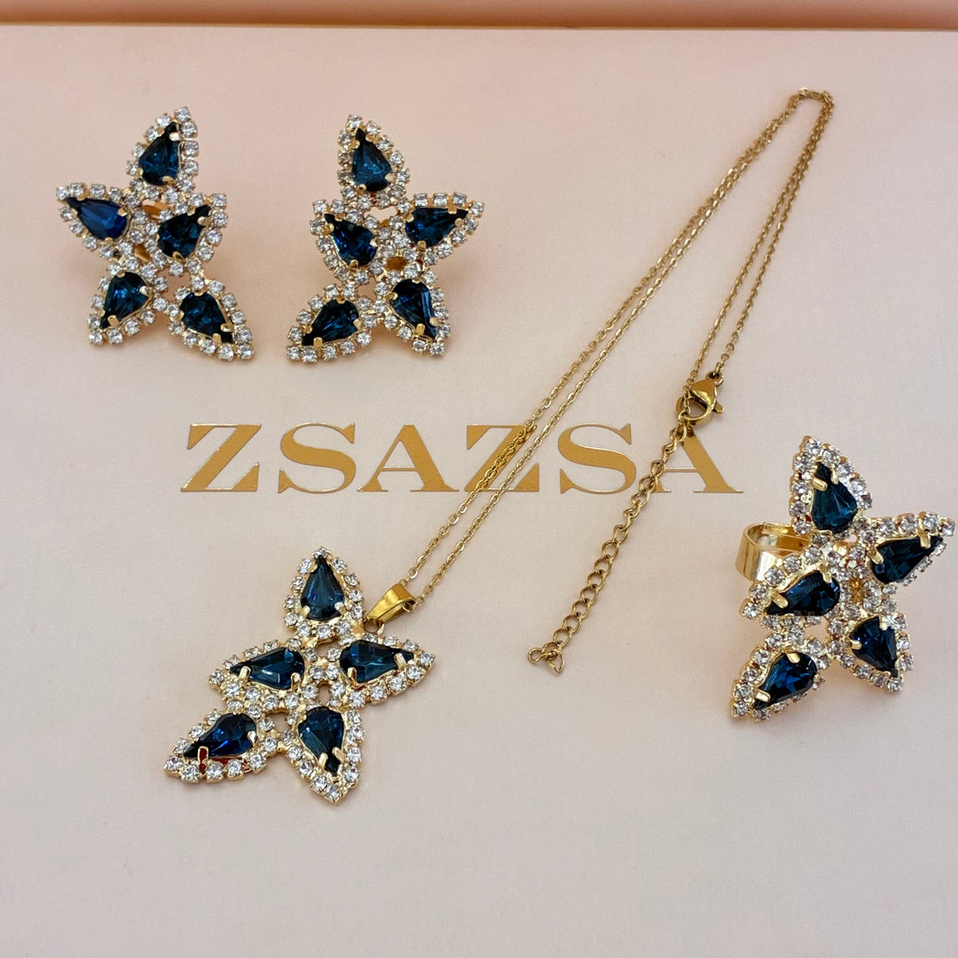 Navy blue teardrops Preciosa crystals set