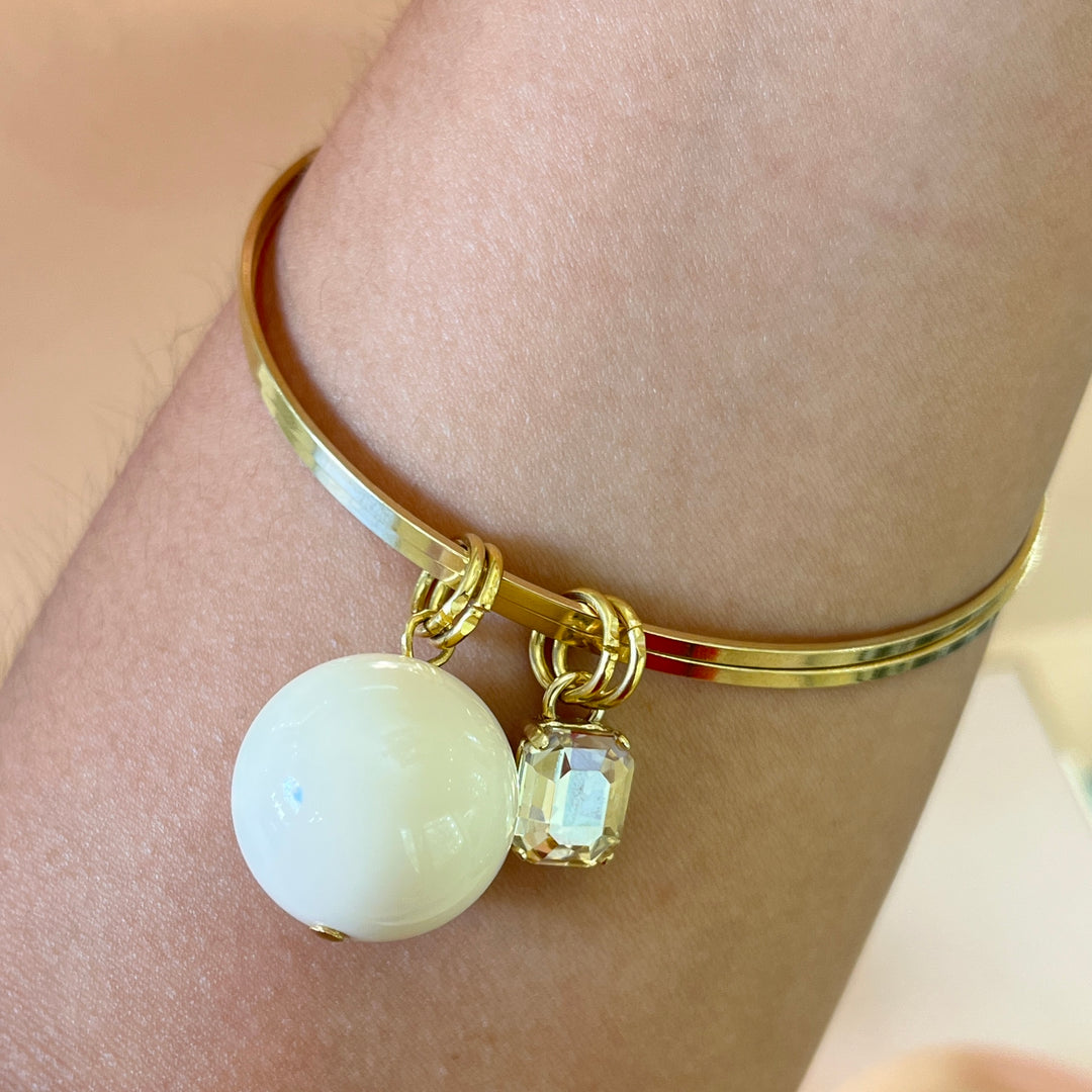 Champagne Swarovski crystal bangle with nude ball