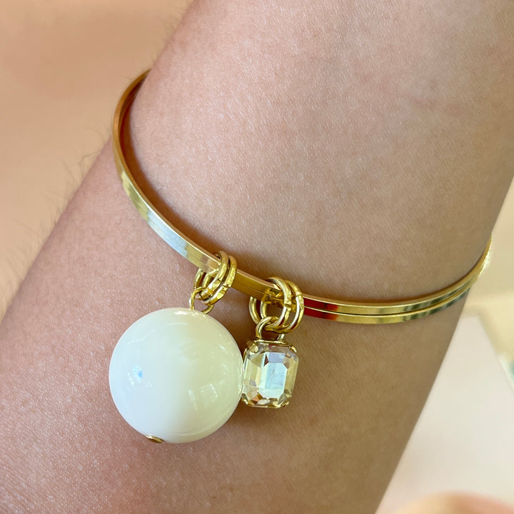 Champagne Swarovski crystal bangle with nude ball