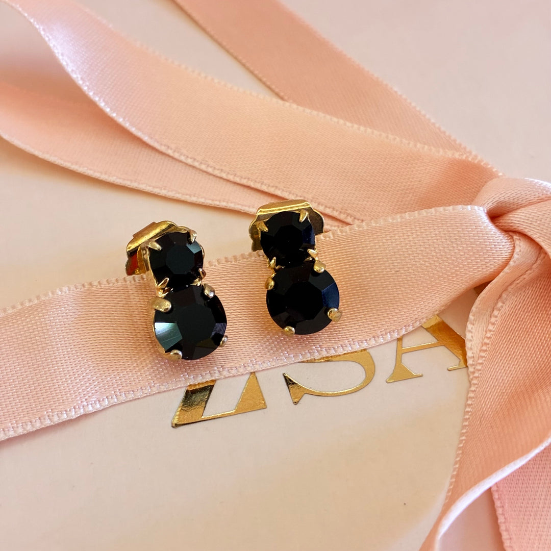 Double round Black Preciosa crystals earrings