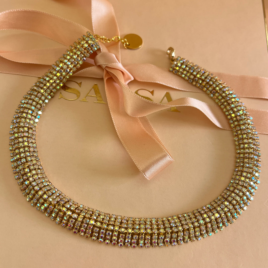 Aurora borealis Swarovski crystals choker