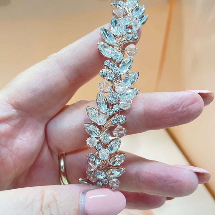 Leaves and crystals rose gold headband