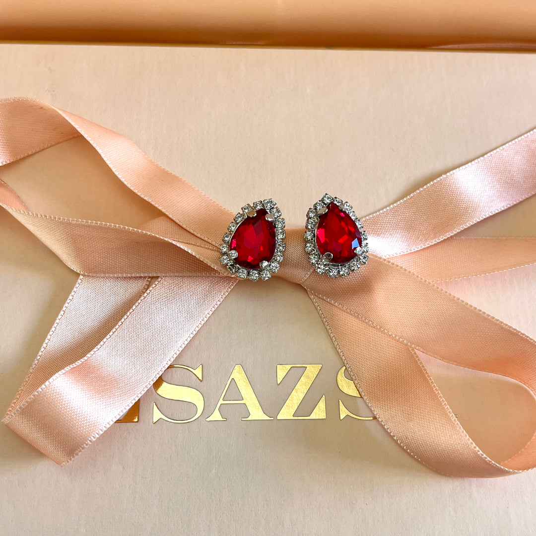 Red teardrop Swarovski crystals set