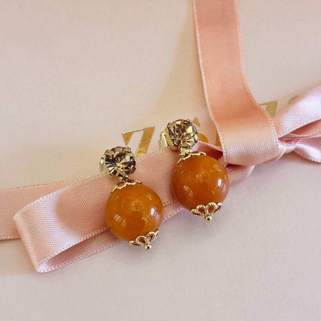 Bronze and orange Preciosa crystals studs