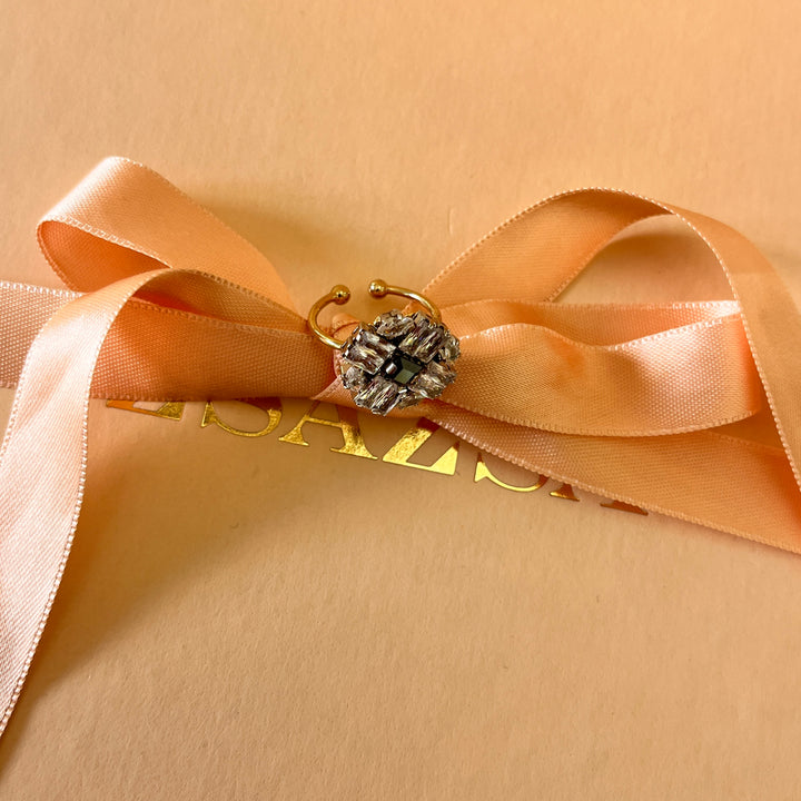 Grey Swarovski crystals gold plated ring