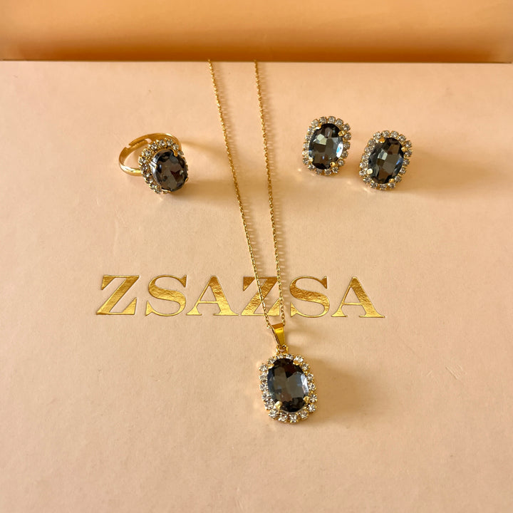 Grey oval preciosa crystals set