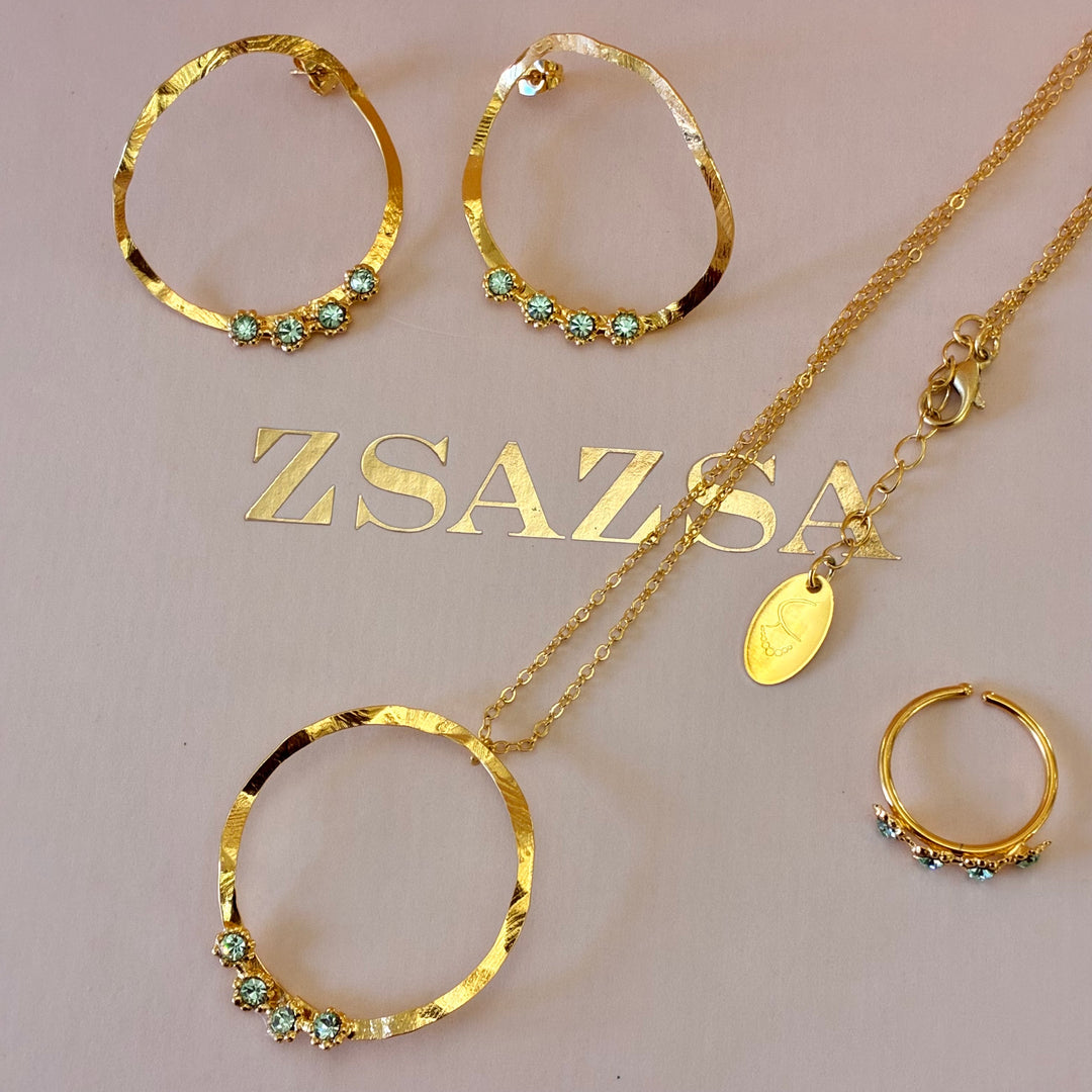 Flower mint Swarovski crystals set