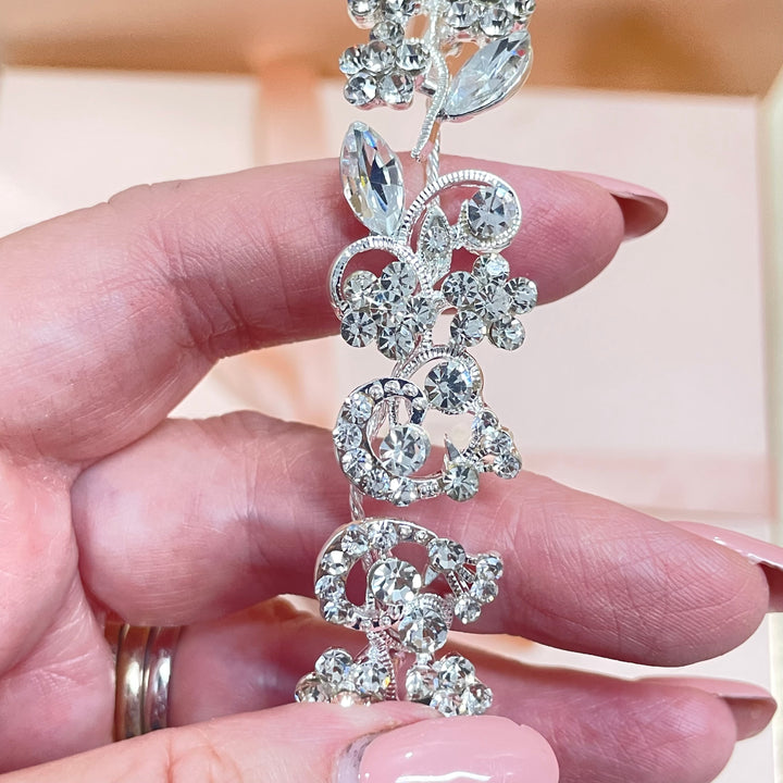 Condensed floral silver flexible headpiece