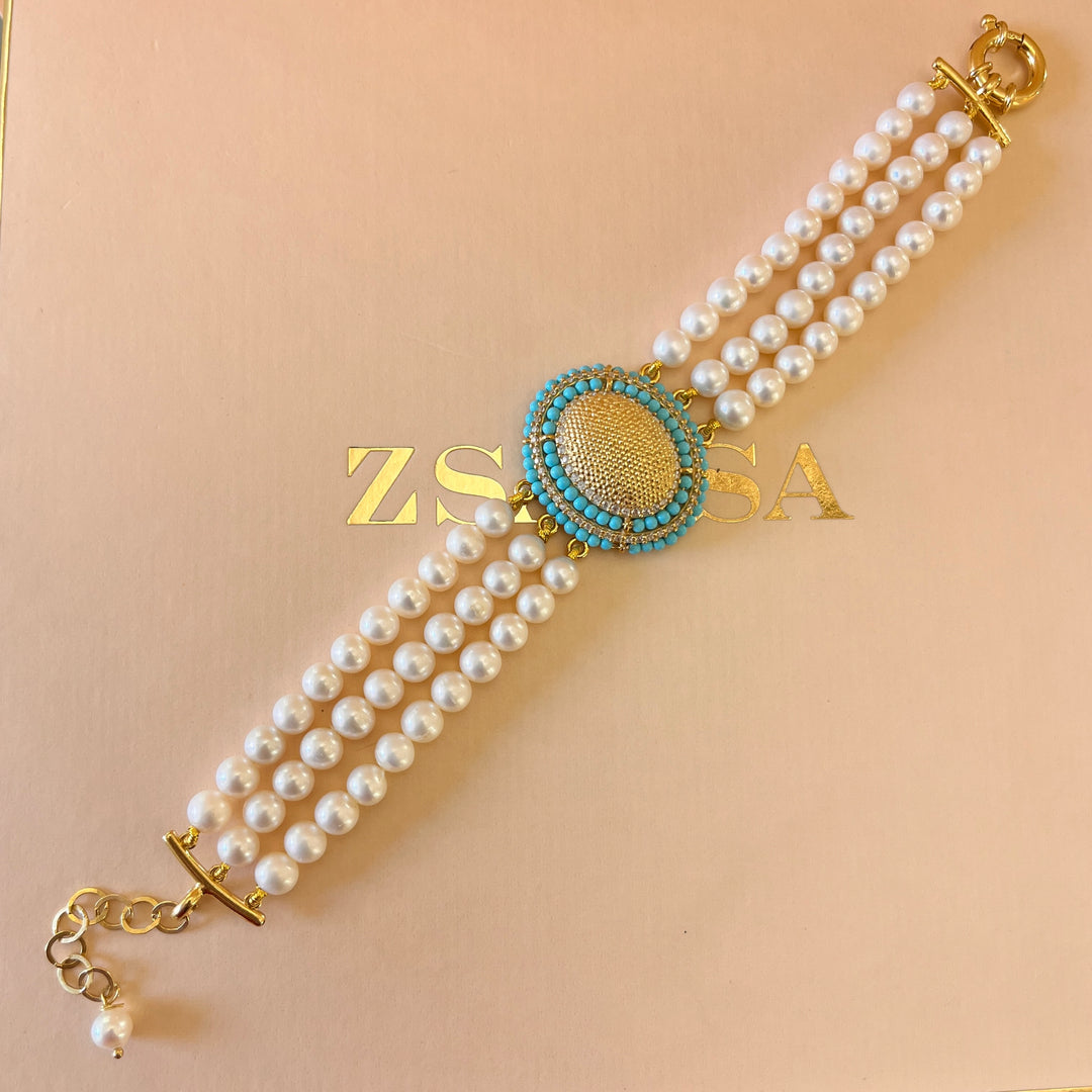 Turquoise & fresh water pearls set