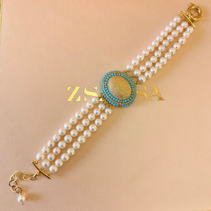 Turquoise & fresh water pearls set