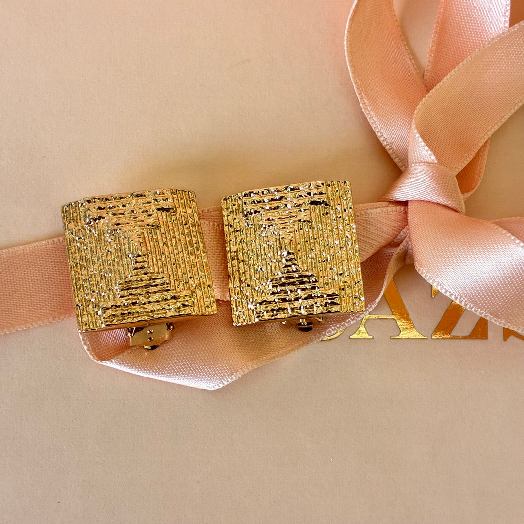 Square texture clip on earrings