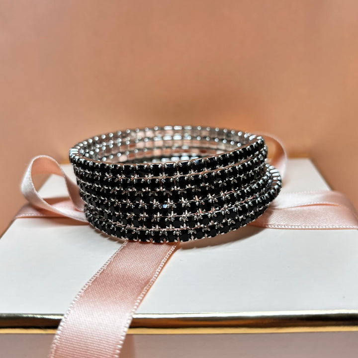 6 rows black silver bangle