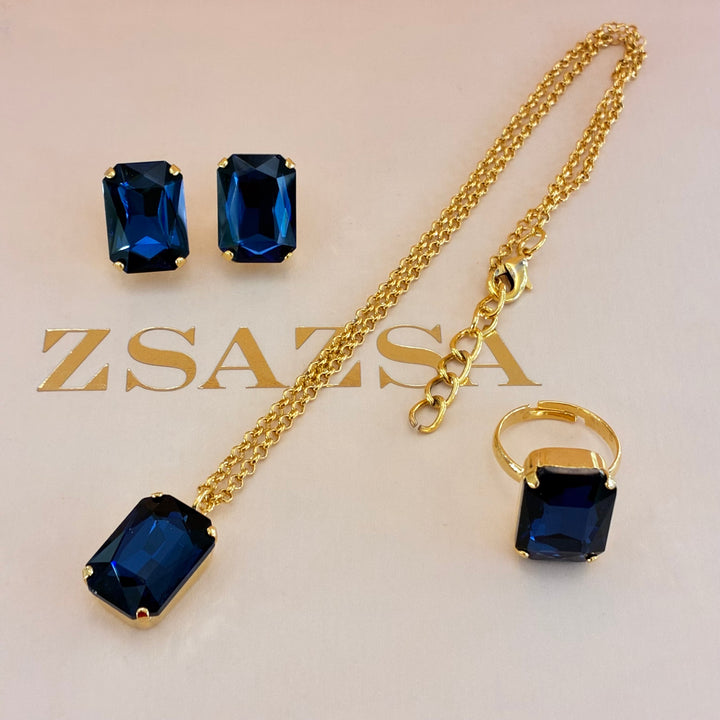 Navy blue rectangular Preciosa crystals set