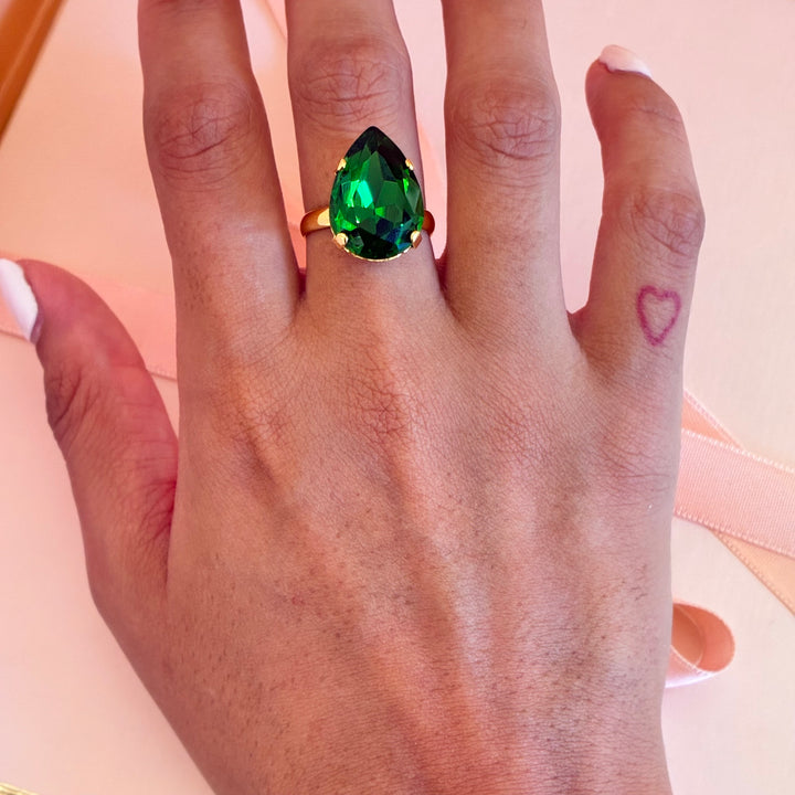 Teardrop green Preciosa crystals gold plated set