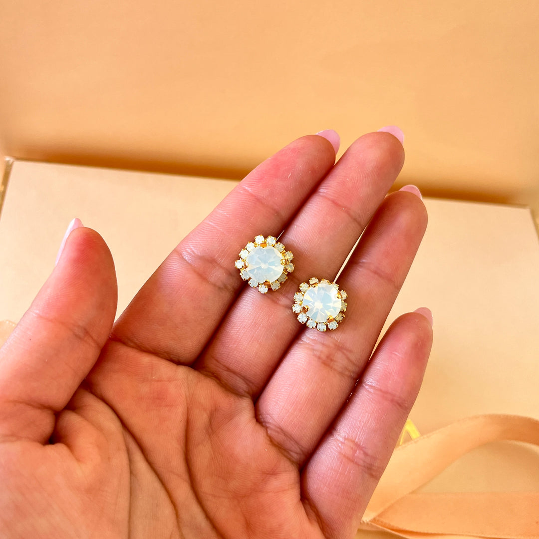 White Swarovski crystals flower studs