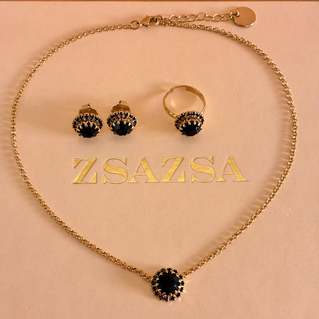 Black Preciosa crystals dainty round set