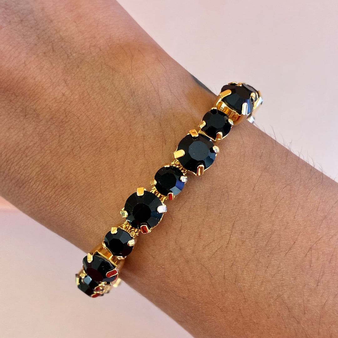 Black Preciosa crystals gold plated bracelet