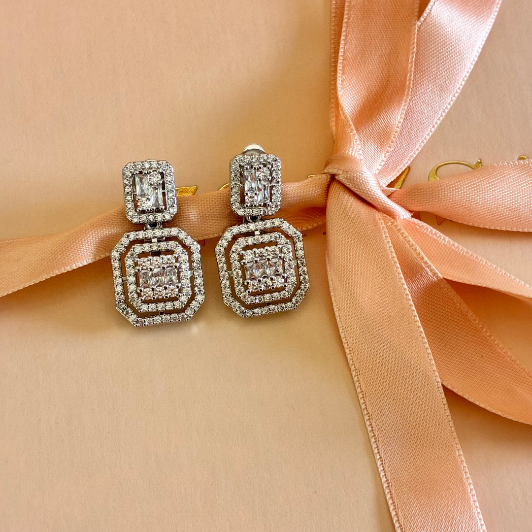 Double square zircone silver clip on