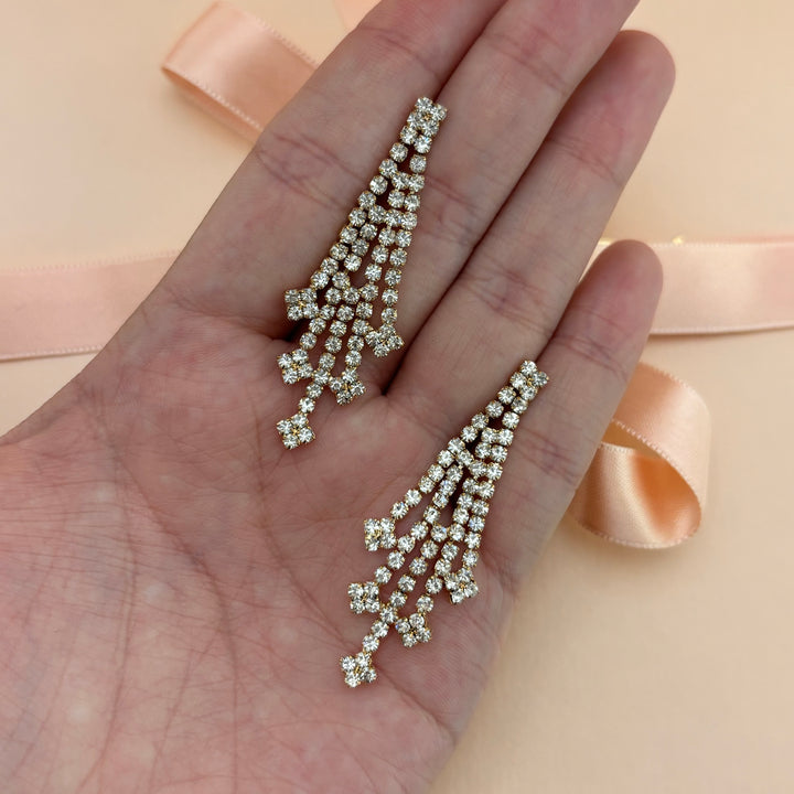 Rhinestone gold fringe earrings