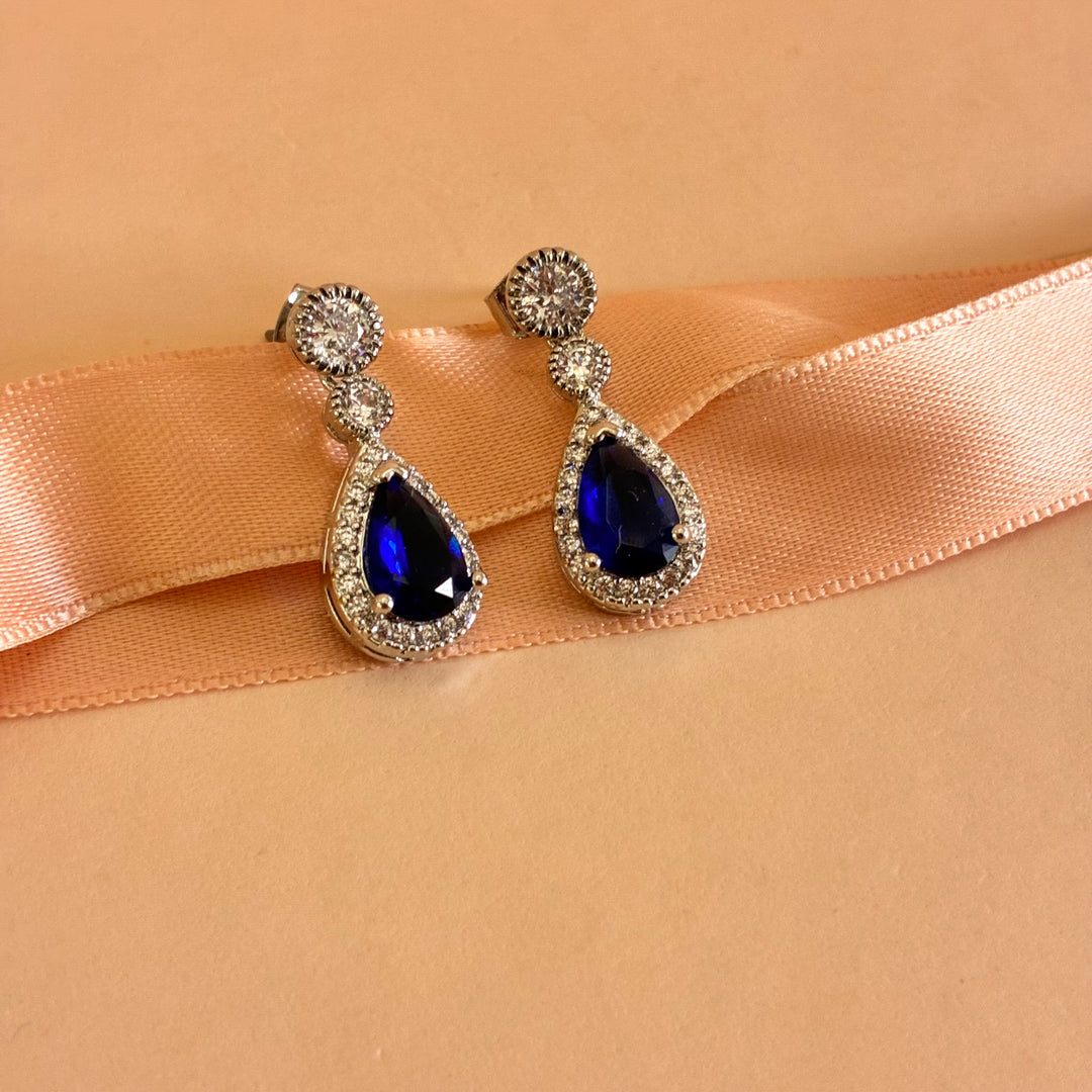 Teardrop navy blue silver earrings