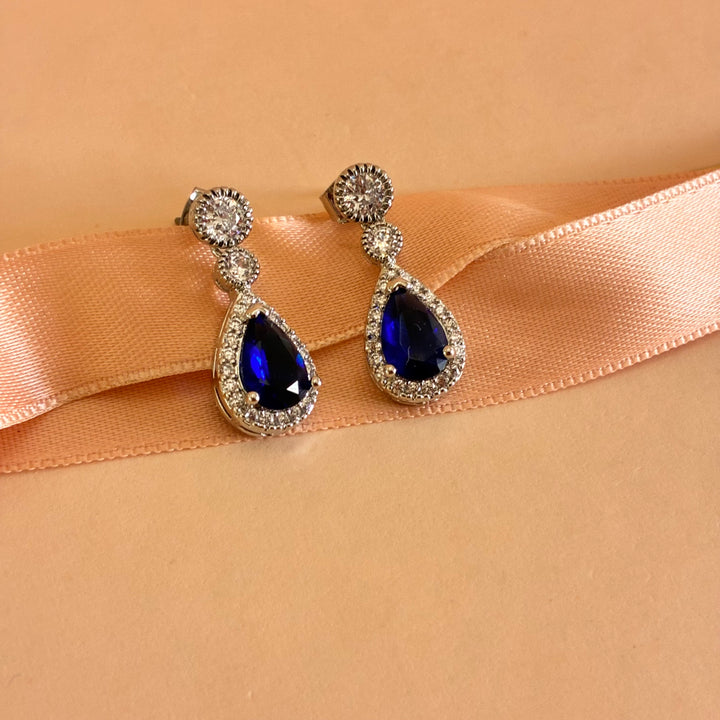 Teardrop navy blue silver earrings