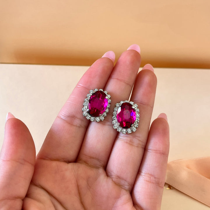 Fuchsia oval preciosa crystals set