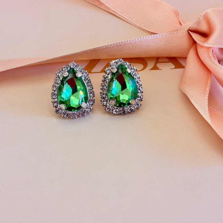 Teardrop green Preciosa crystals silver set