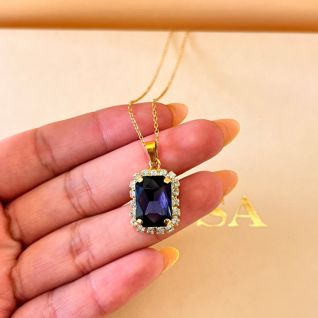 Purple rectangular Preciosa crystals pendant and ring