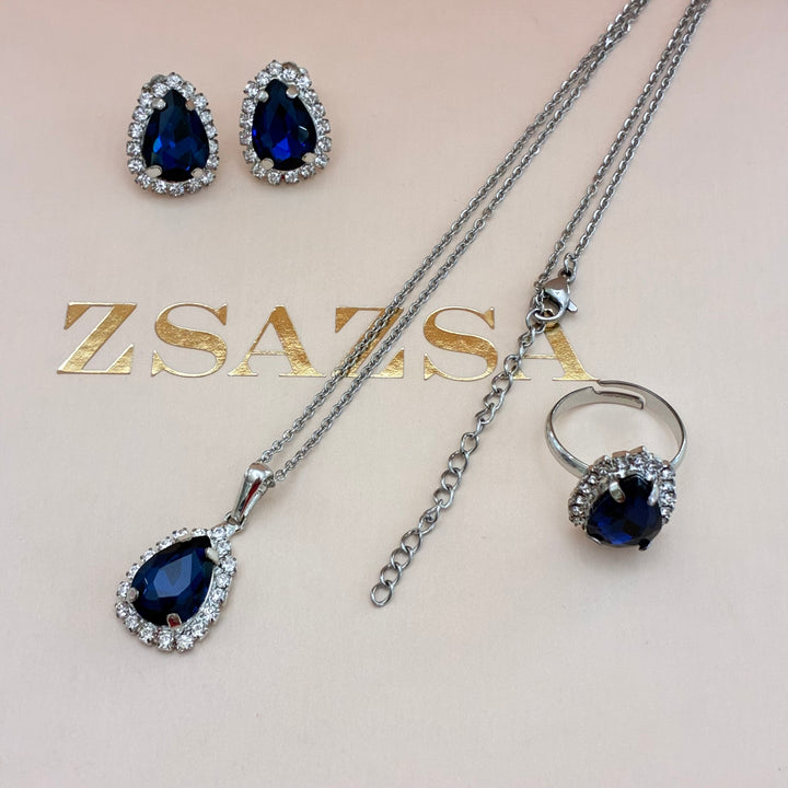 Navy blue Teardrop Preciosa crystals set