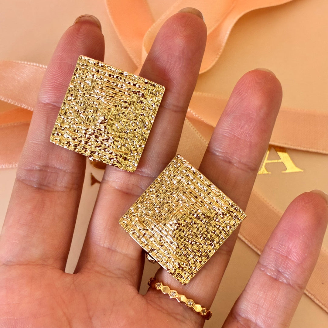 Square texture clip on earrings